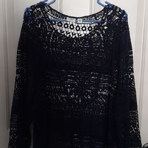 Cato open weaved navy cotton top